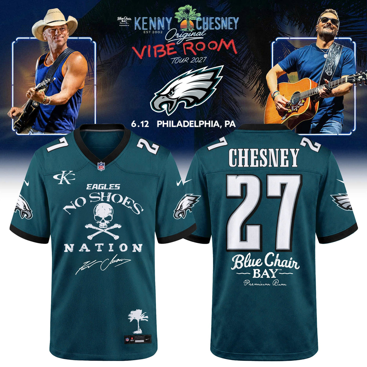Limited Edition Philadelphia Eagles x Kenny Chesney The Original Vibe Room Tour 2027 Football Jersey