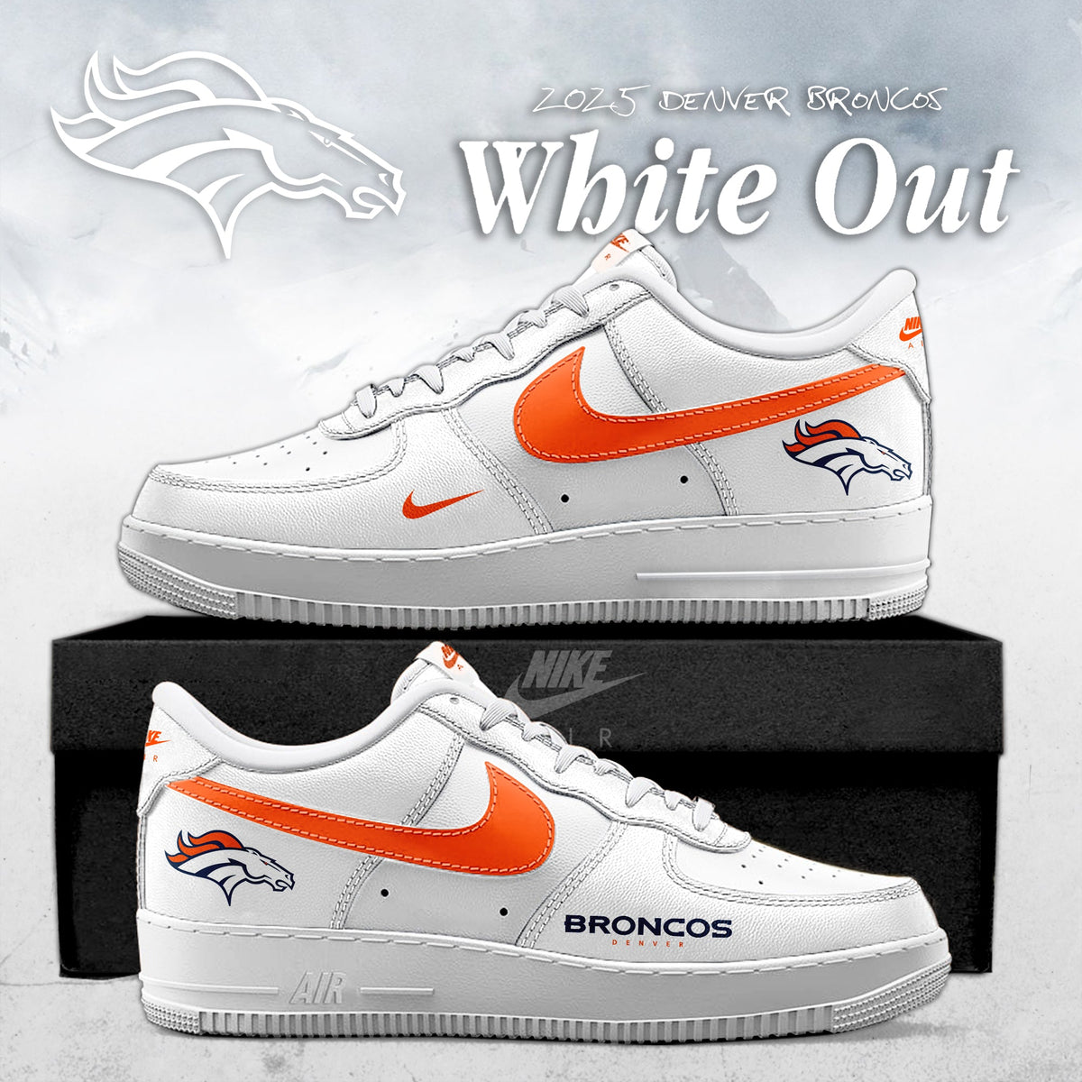Denver Broncos White Out Special Edition AF1 Sneakers