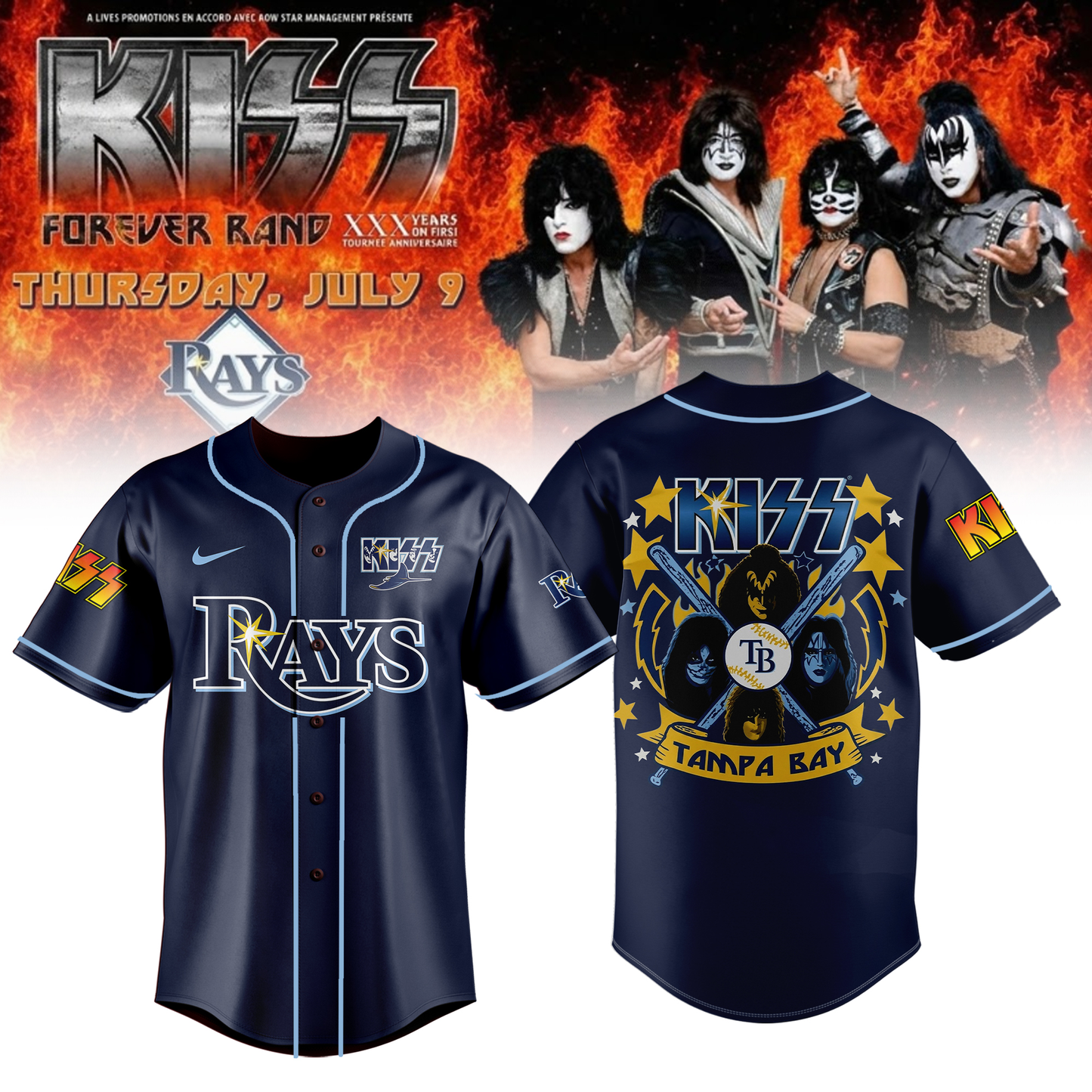 Limited Edition Tampa Bay Rays x KISS Forever Band Tour 2026 Jersey