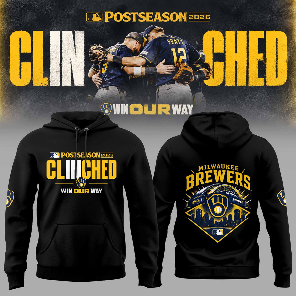 Limited Edition Milwaukee Brewers Postseason 2026 Clinched Hoodie