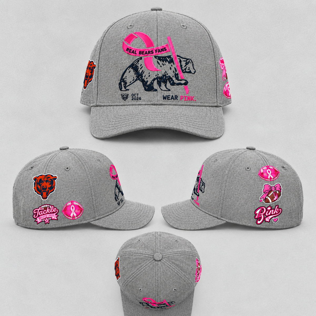 Chicago Bears Breast Cancer Awareness Varsity Jacket - Real Bears Fans Wear Pink Grey Bomber Letterman Jacket