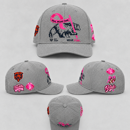 Chicago Bears Breast Cancer Awareness Varsity Jacket - Real Bears Fans Wear Pink Grey Bomber Letterman Jacket