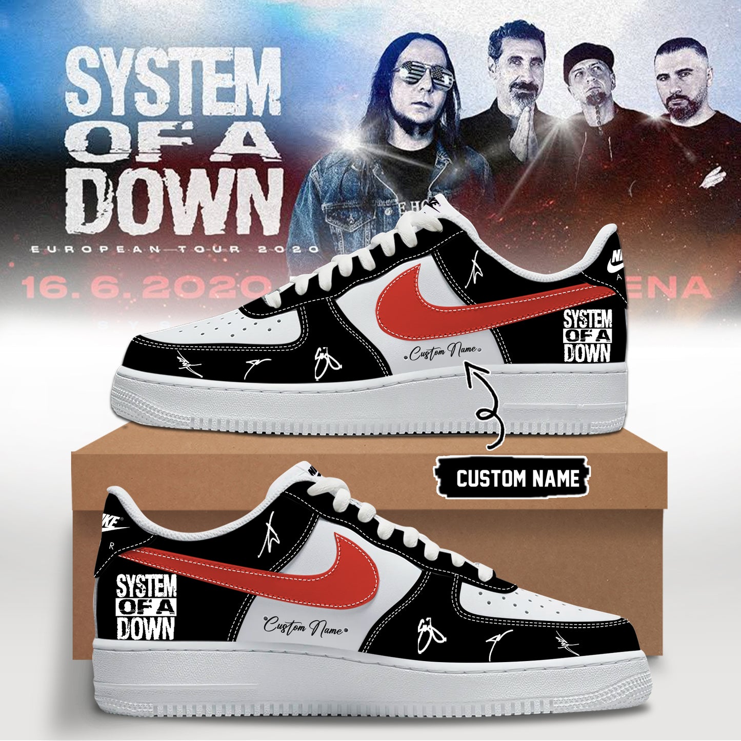 System Of A Down Queens of the Stone Age và Acid Bath Limited Signature Custom Name Shoes