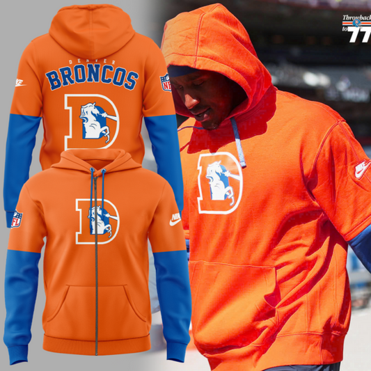 Denver Broncos Limited Throwback To 77 Orange Zip Hoodie