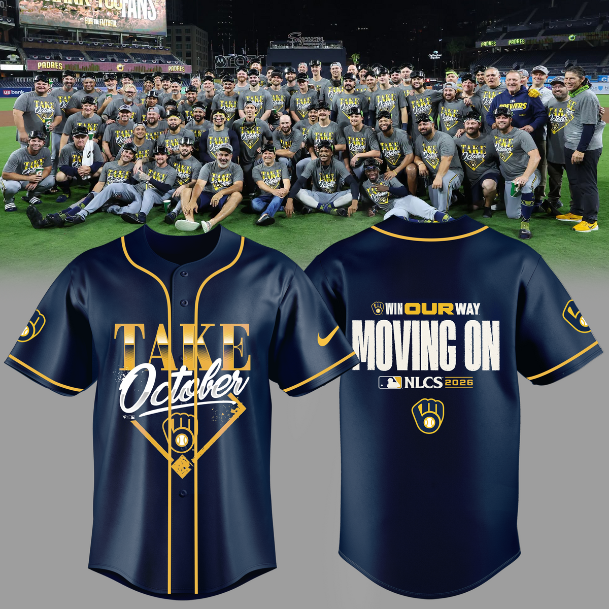 Limited Edition Milwaukee Brewers 2026 MLB Division Series Champions Distressed Locker Room Take October Jersey