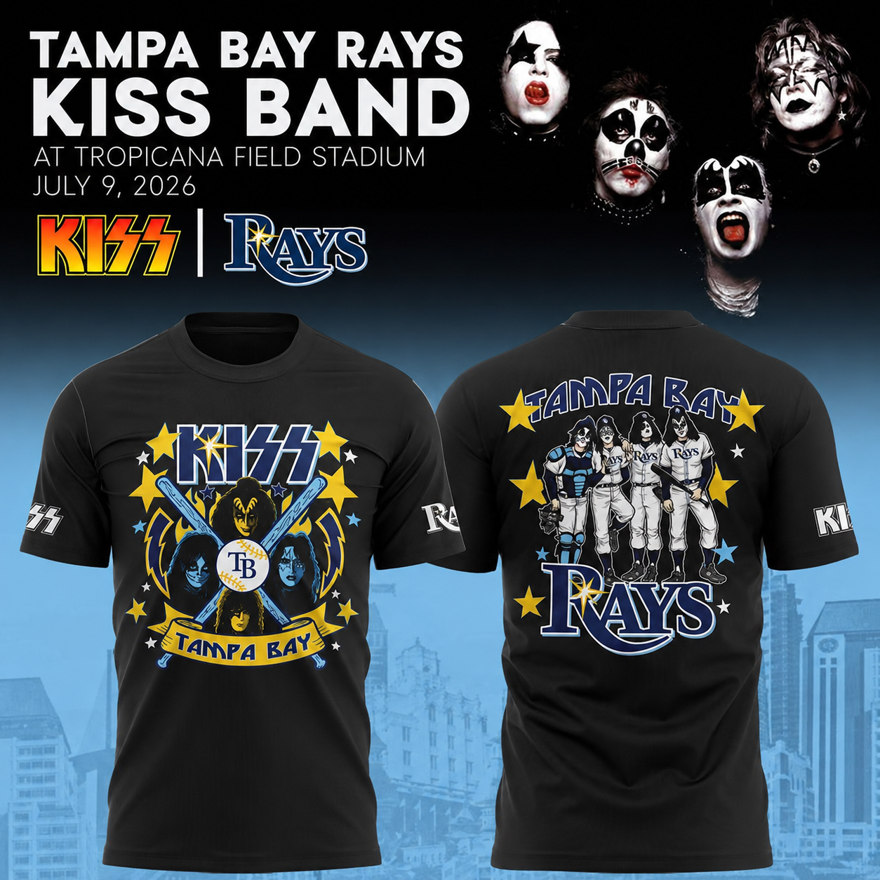 Limited Edition Tampa Bay Rays x KISS Forever Band Tour 2026 T-Shirt