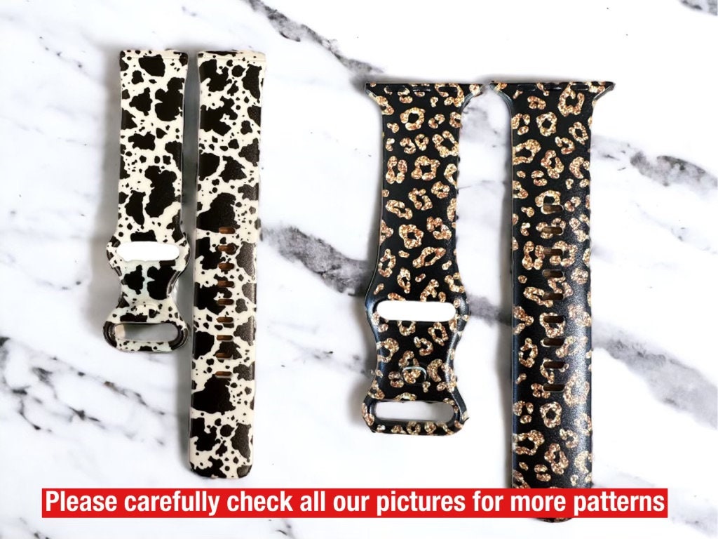 Cow watch band|38/40mm cow print watch band|45mm cow watch band|gift for cow lover|versa cow watch band|black cheetah series 8 watch band