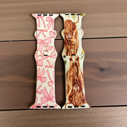 Cute Pink Bow Watch Band for Smart watch, Girly Chic Silicone Strap, Soft and Stylish Accessory for smart watch, Cow smart watch band