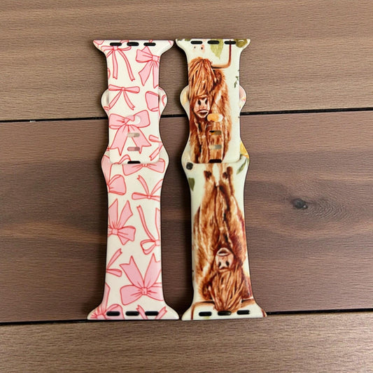 Cute Pink Bow Watch Band for Smart watch, Girly Chic Silicone Strap, Soft and Stylish Accessory for smart watch, Cow smart watch band