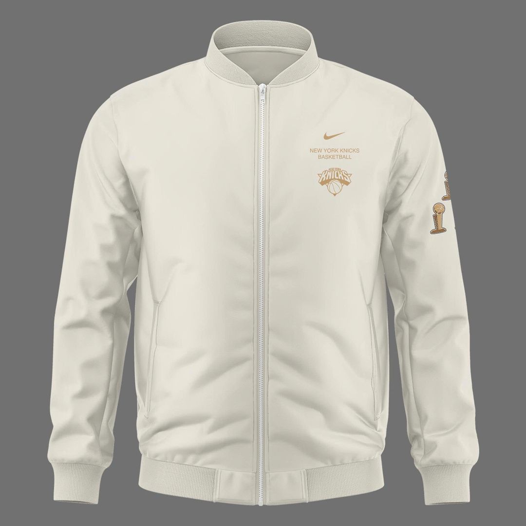Exclusive New York Knicks 2026 NBA Finals Champions Standard Issue Full-Zip Jacket Team Signatures Print - Cream