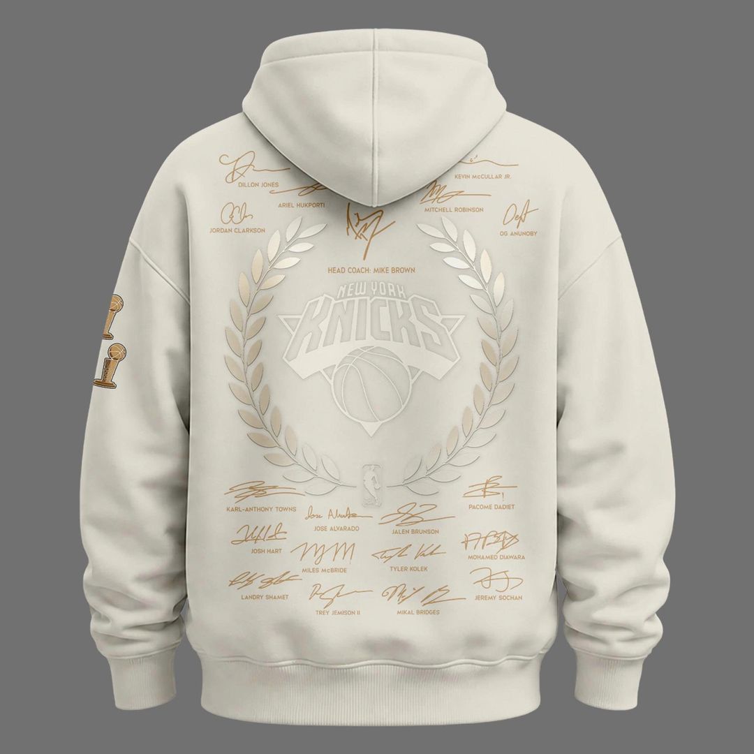 Limited edition New York Knicks 2026 NBA Finals Champions Standard Issue Full-Hoodie Team Signatures Print - Cream