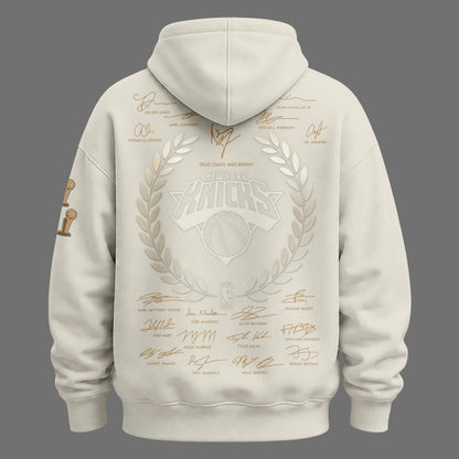 Limited edition New York Knicks 2026 NBA Finals Champions Standard Issue Full-Hoodie Team Signatures Print - Cream
