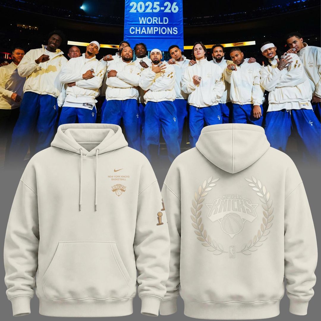 Limited edition New York Knicks 2026 NBA Finals Champions Standard Issue Full-Hoodie Team Signatures Print - Cream