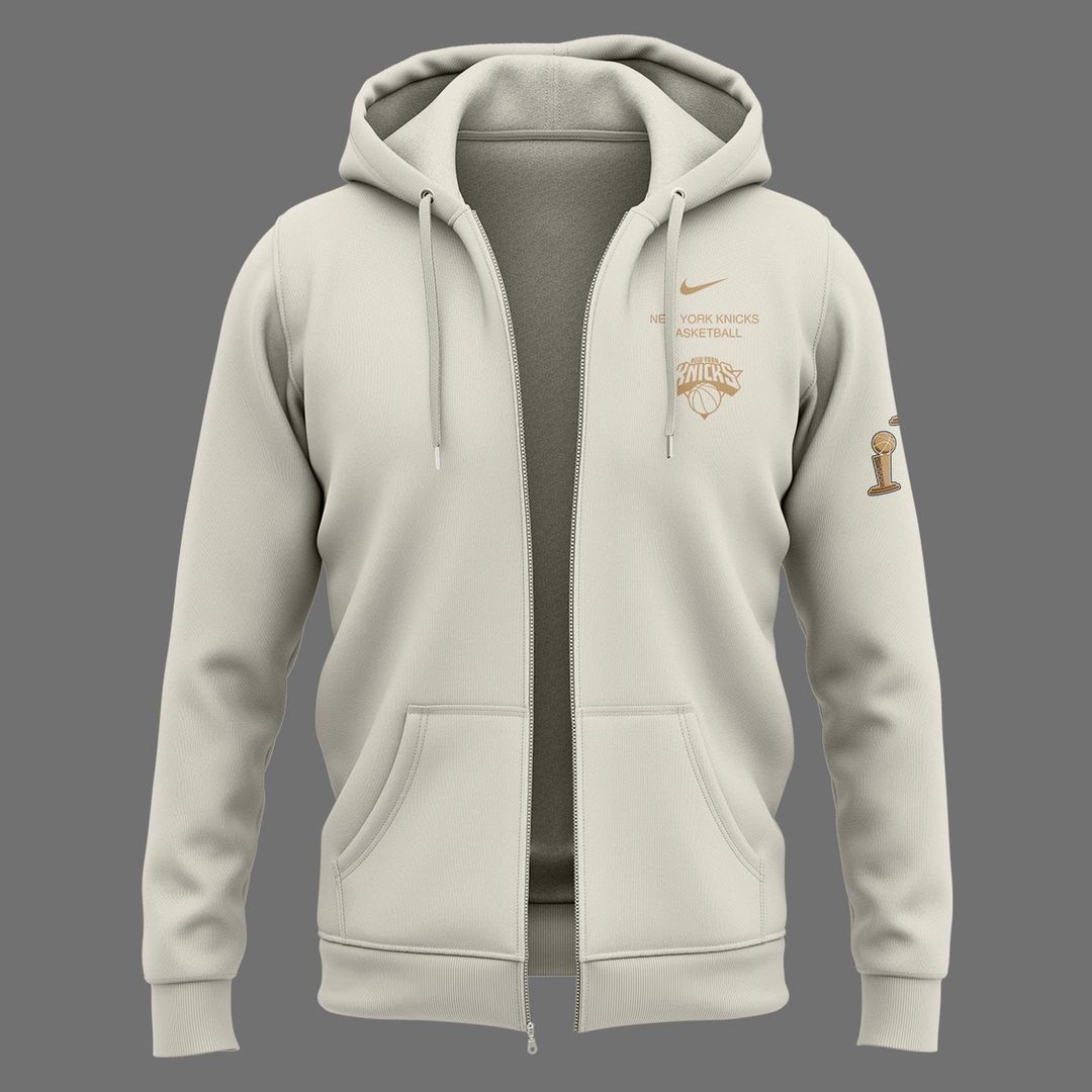 Exclusive New York Knicks 2026 NBA Finals Champions Standard Issue Full-Zip Hoodie Team Signatures Print - Cream