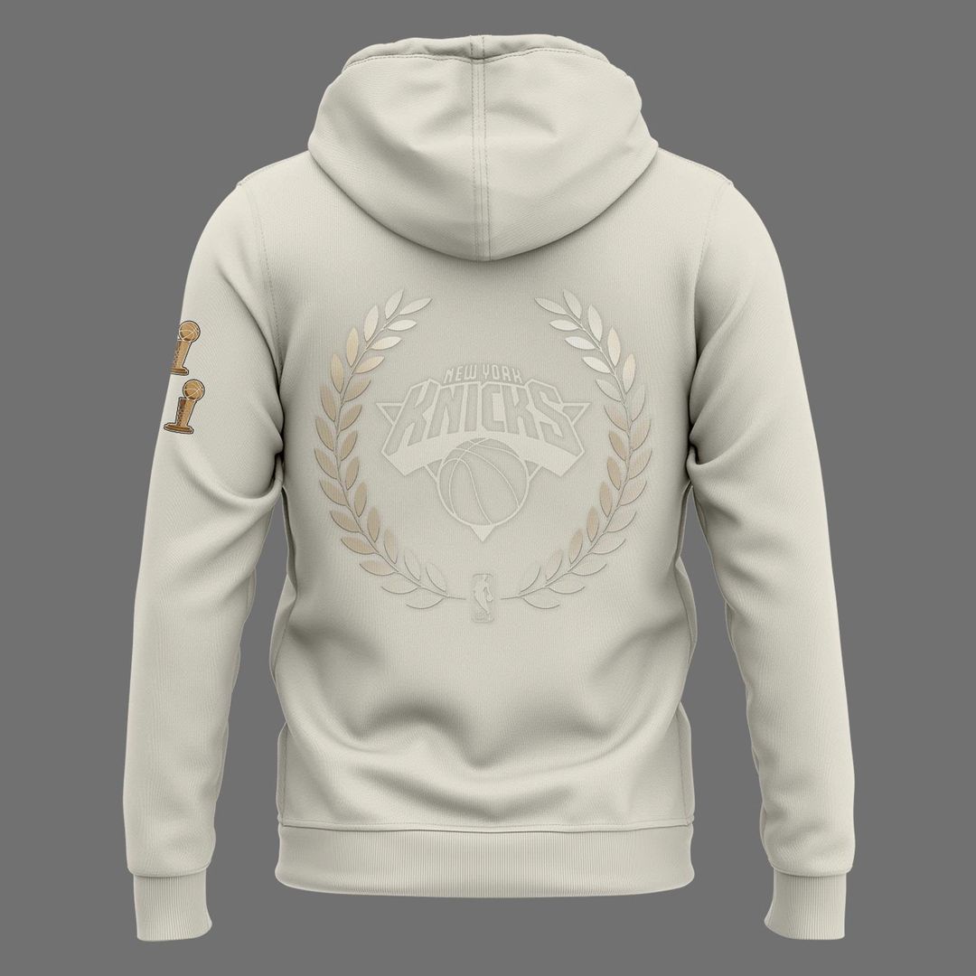 Exclusive New York Knicks 2026 NBA Finals Champions Standard Issue Full-Zip Hoodie Team Signatures Print - Cream