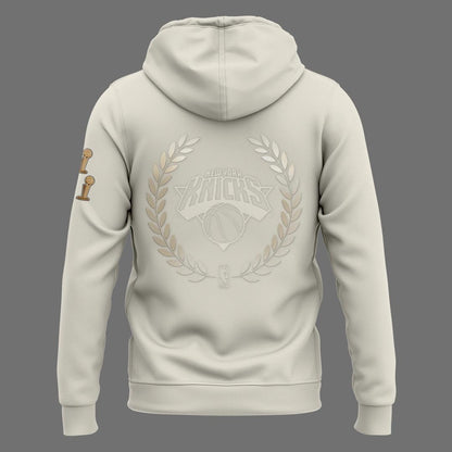 Exclusive New York Knicks 2026 NBA Finals Champions Standard Issue Full-Zip Hoodie Team Signatures Print - Cream