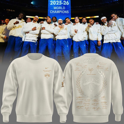 Limited edition New York Knicks 2026 NBA Finals Champions Standard Issue Full-Sweatshirt Team Signatures Print - Cream