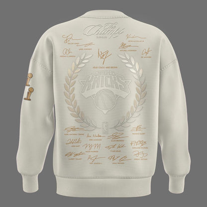 Limited edition New York Knicks 2026 NBA Finals Champions Standard Issue Full-Sweatshirt Team Signatures Print - Cream
