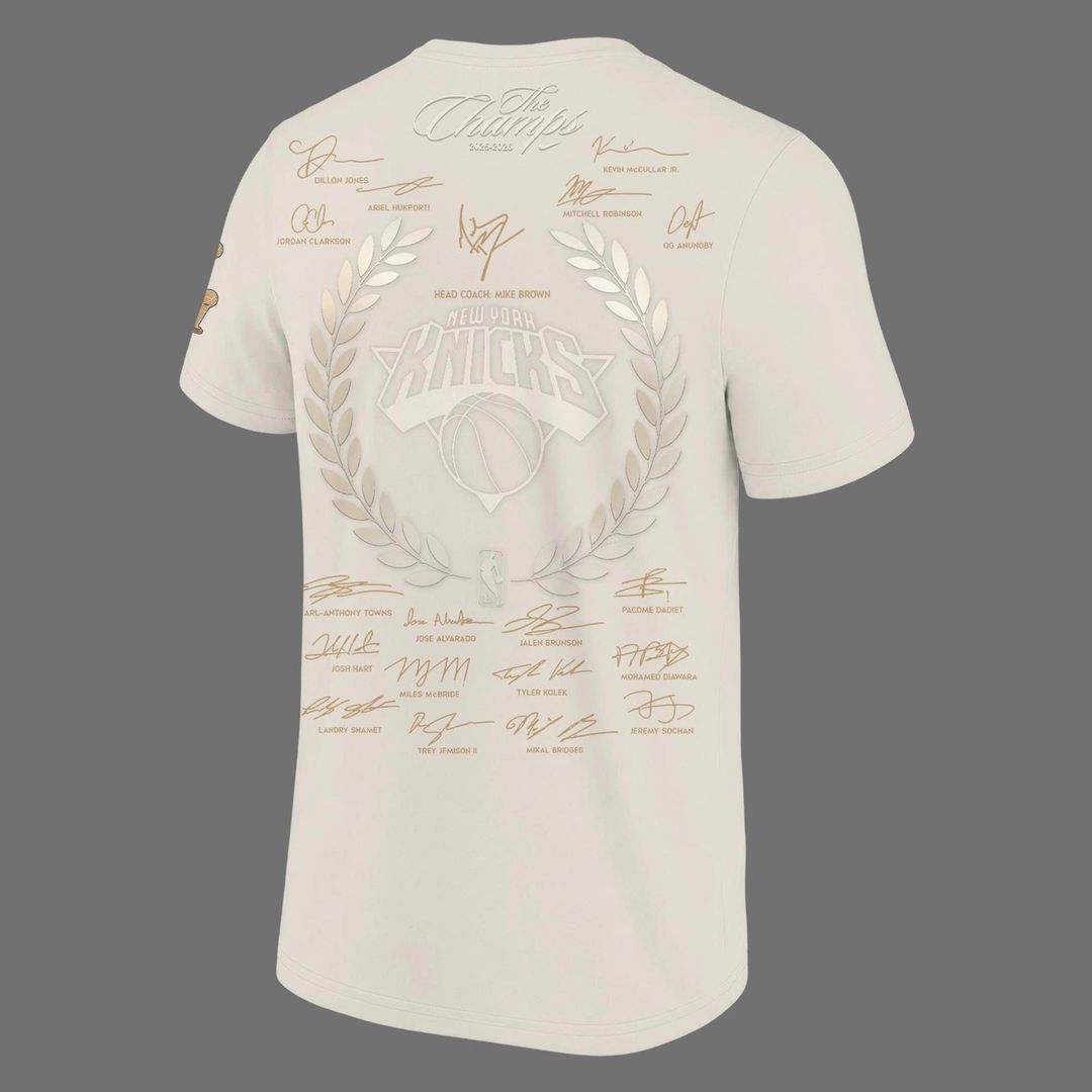 Limited edition New York Knicks 2026 NBA Finals Champions Standard Issue Full-Tee Team Signatures Print - Cream