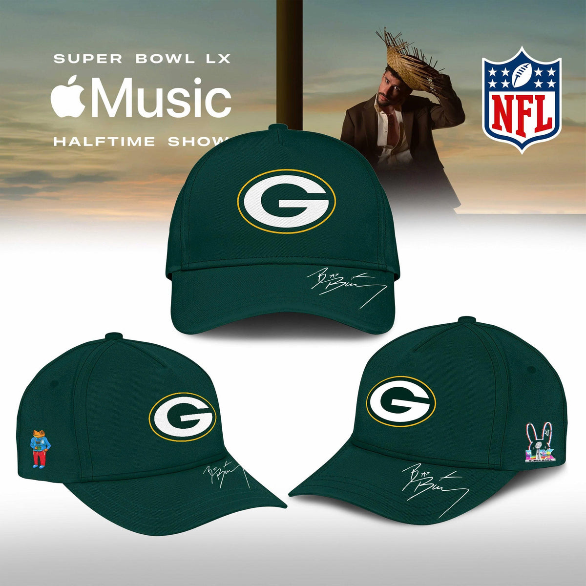 Green Bay Packers Bad Bunny 2026 Super Bowl LX Customized Jersey